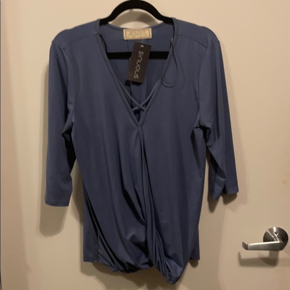Blue criss cross detail long sleeve top! Small NWT